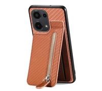 IMEIKONST Wallet Phone Case for Redmi Note 13 4G, Leather Magnetic Flip Card Holder Zipper Pocket Kickstand Back Cover Slim Silicone Durable Skin Shockproof for Redmi Note 13 4G. Brown SD1