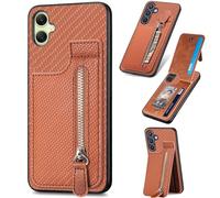 IMEIKONST Wallet Phone Case for Samsung Galaxy A06, Leather Magnetic Flip Card Holder Zipper Pocket Kickstand Back Cover Slim Silicone Durable Skin Shockproof for Samsung A06. Brown SD1