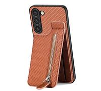 IMEIKONST Wallet Phone Case for Samsung Galaxy S23 Plus, Leather Magnetic Flip Card Holder Slots Zipper Pocket Kickstand Back Cover Slim TPU Durable Skin Shockproof for Samsung S23 Plus. Brown SD1