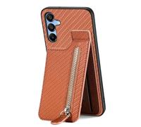 IMEIKONST Wallet Phone Case for Samsung Galaxy S24 FE, Leather Magnetic Flip Card Holder Zipper Pocket Kickstand Back Cover Slim Silicone Durable Skin Shockproof for Samsung S24 FE. Brown SD1