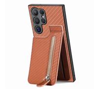IMEIKONST Wallet Phone Case for Samsung Galaxy S25 Ultra, Leather Magnetic Flip Card Holder Zipper Pocket Kickstand Back Cover Slim Silicone Durable Skin Shockproof for Samsung S25 Ultra. Brown SD1