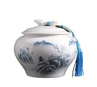 IMEITE Sugar Jar Hand-painted Ceramic Tea Caddy, Large White Porcelain Pu'er, Chinese, Sealed Moisture-proof Dried Fruit Storage Tea Canister
