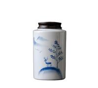 IMEITE Sugar Jar Hand-painted Ceramic Tea Jar Ebony Lid Sealed Portable New Chinese Style Storage Tea Canister(C)