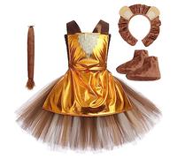 IMEKIS Girls Dorothy Lion Tin Man Scarecrow Costume Fancy Halloween Carnival Cosplay Dress Up Kid Movie Role Play Costumes with Apron Headband Accessory Outfit Gold 9-10 Years