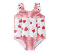 IMEKIS Girls One Piece Swimsuit Lovely Print Swimwear with 8 Removable Sticks Kid Baby Learn to Swim Bathing Suit Sleeveless Ruffle Swimming Costume Red 9-12 Months