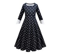 IMEKIS Girls Wednesday Addams Costume Kids Fancy Halloween Carnival Cosplay Dress Up A Line Pullover Style Peter Pan Collar Birthday Party Dress Black-Long Sleeve 6-7 Years