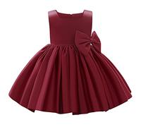 IMEKIS Kid Baby Flower Girl Dress Princess Satin Bowknot Tutu Wedding Birthday Party Christening Gown Toddler Formal Pageant Ball Gown Burgundy 18-24 Months