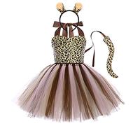 IMEKIS Kid Baby Girls Animal Cosplay Costume Princess Fancy Dress Up Cow Tiger Leopard Giraffe Tulle Dress with Headband Tail 3PCS Halloween Christmas Carnival Outfit Brown-Leopard 7-8 Years