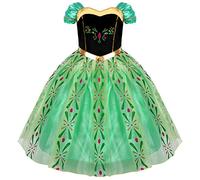 IMEKIS Kid Girl Princess Anna Dress Frozen Snow Queen Coronation Costume Fairytale Fancy Cosplay Dress Up Princess Flower Tutu Birthday Party Gown Christmas Carnival Festival Outfit Green 9-10 Years