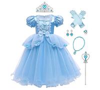 IMEKIS Kid Girls Cinderella Sofia Costume Princess Birthday Fancy Dress Up Flower Ruffle Tulle Tutu Dress with Fairy Accessories Cosplay Party Outfit for Halloween Christmas Carnival Blue 9-10 Years
