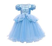 IMEKIS Kid Girls Cinderella Sofia Costume Princess Birthday Fancy Dress Up Flower Ruffle Tulle Tutu Dress with Fairy Accessories Cosplay Party Outfit for Halloween Christmas Carnival Blue 6-7 Years