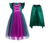 IMEKIS Kid Girls Halloween Witch Costume Princess Winifred Sarah Mary Sanderson Fancy Party Cosplay Dress Up Evil Tulle Dress with Hooded Cape Wig Birthday Carnival Outfit Green 4-5 Years