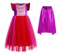 IMEKIS Kid Girls Halloween Witch Costume Princess Winifred Sarah Mary Sanderson Fancy Party Cosplay Dress Up Evil Tulle Dress with Hooded Cape Wig Birthday Carnival Outfit Purple 4-5 Years