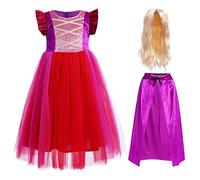 IMEKIS Kid Girls Halloween Witch Costume Princess Winifred Sarah Mary Sanderson Fancy Party Cosplay Dress Up Evil Tulle Dress with Hooded Cape Wig Birthday Carnival Outfit Purple 11-12 Years