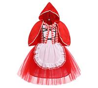 IMEKIS Kid Girls Little Red Riding Hood Costume Fairy Tale Princess Halloween Cosplay Dress Up with Hooded Cape Cloak Fancy Birthday Party Outfit Carnival Christmas Child Deluxe Costume Red 3-4 Years
