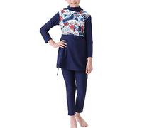 IMEKIS Kid Girls Muslim Swimwear Modest Swimsuits Islamic Burkini Outfit Long Sleeve Hooded Swim Top Pants 2pcs Tankinis Swimming Costume Summer Beachwear Bathing Suit Navy Blue-Full Body 11-12 Years