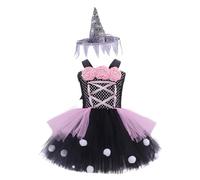 IMEKIS Kid Girls Witch Halloween Costume Fancy Cosplay Dress Up Sleeveless Backless Crochet Tulle Dresses with Hat Festival Carnival Role Play Party Outfit Pink 9-10 Years