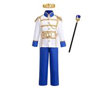 IMEKIS Kids Boys Halloween Royal King Costume Fancy Prince Charming Role Play Dress Up Children Snow White Christmas Carnival Birthday Cosplay Party Outfit Royal Blue 5-7 Years