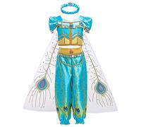 IMEKIS Kids Girl Jasmine Costume Princess Sequin Fairytale Dress Up Aladdin Arab Belly Dance Dress Birthday Christmas Halloween Carnival Fancy Cosplay Party Outfit Blue 12-13 Years