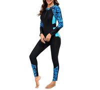 IMEKIS Long Sleeve One Piece Swimsuit for Women Full Body Rash Guard Floral Print Zipper Front UPF 50+ Wetsuit Modest Swimwear Surfing Bathing Suit Beachwear Blue L