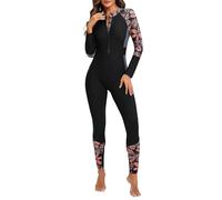 IMEKIS Long Sleeve One Piece Swimsuit for Women Full Body Rash Guard Floral Print Zipper Front UPF 50+ Wetsuit Modest Swimwear Surfing Bathing Suit Beachwear Grey M