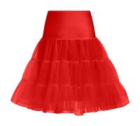 IMEKIS Women 1950s Retro Petticoats Rockabilly Tutu Skirt with Ruffle Hem Elastic Waist Knee Length Crinoline Underskirt Half Slips Wedding Bridesmaid Dress Red M