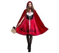 IMEKIS Women Little Red Riding Hood Costume Adult Halloween Carnival Cosplay Party Dress Ladies Princess Fancy Dress with Hooded Cape Cloak Christmas Role Play Performance Outfit Red S