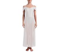 IMEKIS Women Lyrical Dance Dress Off Shoulder Mesh Skirted Leotard Gymnastic Dancewear Modern Contemporary Ballroom Dancing Costume White XS
