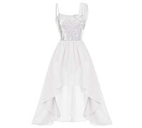 IMEKIS Women Lyrical Dance Dress Sleeveless Sequin Gymnastics Leotard High-Low Skirt Contemporary Modern Ballet Dancewear Chiffon Ballroom Dancing Costume White M