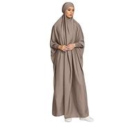 IMEKIS Women Muslim Jilbab Islamic Ramadan Prayer Dress With Hijab Scarf Hooded Abaya Plain Solid Arabic Khimar Kaftan Middle East Dubai Turkey Full Length Robe Grey