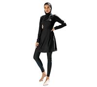 IMEKIS Women Muslim Swimwear 3pcs Floral Modest Swimming Costume Islamic Arabic Burkini Swimsuit Long Sleeve No Pad Swim Top with Pants Hijab Full Cover Bathing Suit Black 11 XL
