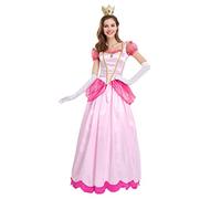 IMEKIS Women Peach Costume Adult Fancy Halloween Dress Up Princess Long Tulle Skirt with Gloves Fairy Tale Christmas Carnival Party Outfit
