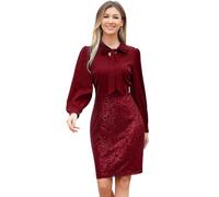 IMEKIS Women Sequins Bodycon Dress Long Sleeve Tie Front Pencil Dress Sparkly Vintage Cocktail Party Dress Elegant Wedding Evening Dress Christmas Xmas Ball Gown Burgundy M