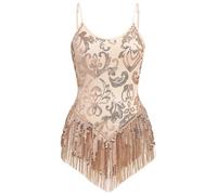 IMEKIS Women Sparkle Stars Fringes Bodysuit Concert Rave Outfit Shiny Music Festivals Halloween Cosplay Alien Costumes, Gold Floral, X-Large