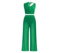 IMEKIS Women's Lyrical Dance Costume Outfit Sleeveless Cutout Crop Top and Wide Leg Pants Two Piece Modern Contemporary Dancewear for Stage Performance Green XL