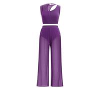 IMEKIS Women's Lyrical Dance Costume Outfit Sleeveless Cutout Crop Top and Wide Leg Pants Two Piece Modern Contemporary Dancewear for Stage Performance Purple S