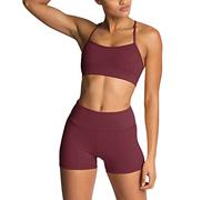 IMEKIS Women's Workout Sets 2 Piece Yoga Outfit High Waisted Biker Shorts Leggings Sports Bra Gym Fitness Clothes Tracksuit, # Wine Red, S