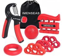 IMENSEAS Grip Strength Trainer 7 Pack Adjustable, Finger Stretcher Resistance Extensor Bands, Finger Exerciser, Hand Gripper Strength Ring & Stress Ball, Red