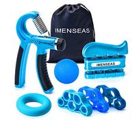 IMENSEAS Grip Strength Trainer 7 Pack Adjustable, Finger Stretcher Resistance Extensor Bands, Finger Exerciser, Hand Gripper Strength Ring & Stress Ball, Blue