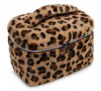 imerelez Plush Travel Makeup Bag Toiletry bag for Women Soft Fluffy Cosmetic Bag Portable Foldable, Coffee, 10.25 x 7.1 x 7.1 inches, Foldable