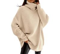 imesrun Womens Turtleneck Oversized Sweater Batwing Chunky Pullover Sweater Casual Fall Loose Knit Jumper Top, Begie, L