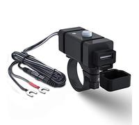 iMESTOU Motorcycle Phone Charger Kit 18W Ring Terminal to USB C 3.0A Quick Charge Dual USB QC 3.0 Handlebar Cellphone Charge Adapter Switch & Fuse for 12V/24V Motorcycles