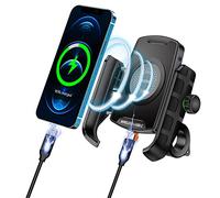 iMESTOU Motorcycle Wireless Phone Mount Charger QC3.0 USB C Handlebar/Rear-View Mirror Phone Holder Works with 12V/24V Motorcycles or by Plugging to USB A Socket Universal for 4.0-7.0" Cellphones