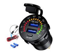 iMESTOU Quick Charge 3.0 Car Charger, Waterproof 36W Dual USB QC3.0 Fast Charging Socket Power Outlet with Voltmeter & Switch & 10A Fuse Built-in for 12V/24V Vehicles