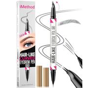 iMethod Curved Eyebrow Pen - 2-in-1 Dual-Ended Eyebrow Pencil with Curved Tip and Precise Brush-Tip, Microblading Eyebrow Pen for Natural Hair-Like Brows, Long Lasting, Grey