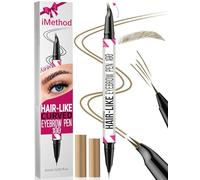 iMethod Curved Eyebrow Pen - Eyebrow Pencil, Brow Pencil 2-in-1 Dual-Ended Microblading Eyebrow Pen with Curved Tip and Precise Brush-Tip for Natural Hair-Like Brows, Last All-Day, Light Brown