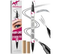 iMethod Curved Eyebrow Pen - Eyebrow Pencil, Brow Pencil 2-in-1 Dual-Ended Microblading Eyebrow Pen with Curved Tip and Precise Brush-Tip, Brow Pen for Natural Hair-Like Brows, Last All-Day, Grey