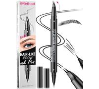 iMethod Curved Eyebrow Pen - Eyebrow Pencil, Brow Pencil 2-in-1 Dual-Ended Microblading Eyebrow Pen with Micro-Fork-Tip and Precise Brush-Tip Create Natural Hair-Like Brows, Last All-Day, Black