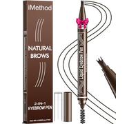 iMethod Microblading Eyebrow Pen - Eyebrow Pencil 2-in-1 Dual-Ended Eye Brow Pencils for Women with 3-Fork-Tip and Spoolie Brush Create Natural Hair-Like Defined Brows, Last All-Day, Black Brown