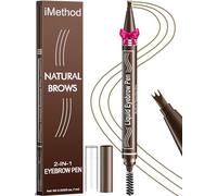iMethod Microblading Eyebrow Pen - Eyebrow Pencil 2-in-1 Dual-Ended Eye Brow Pencils for Women with 3-Fork-Tip and Spoolie Brush Create Natural Hair-Like Defined Brows, Last All-Day, Light Brown
